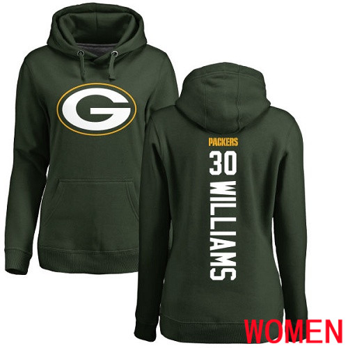 Green Bay Packers Green Women #30 Williams Jamaal Backer Nike NFL Pullover Hoodie Sweatshirts